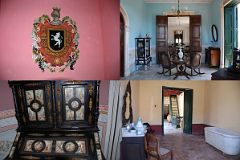 34 Cuba - Trinidad - Plaza Mayor - Palacio Brunet, Museo Romantico - coat of arms, room with porcelain figures, antique Venetian bureau, marble bathtub.jpg